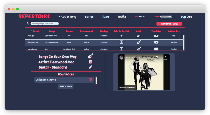 Repertoire Song Detail View